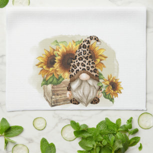 Leopard Gnome-zonnebloemen Theedoek