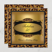 Leopard Gold Black Birthday Party 50th Kaart (Voorkant / Achterkant)