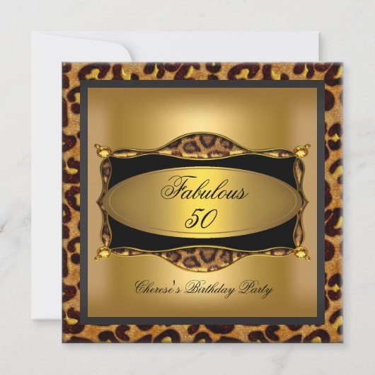 Leopard Gold Black Birthday Party 50th Kaart (Voorkant)