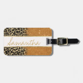 Leopard Gold Faux Glitter Brusbek Monogram Bagagelabel (Voorkant horizontaal)