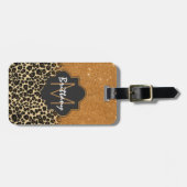 Leopard & Gold Faux Glitter Brushack Monogram Bagagelabel (Voorkant horizontaal)