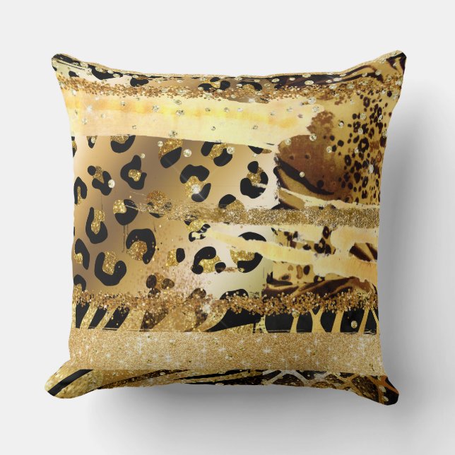 Leopard gold glitter Wilde Dierenketti Kussen (Voorkant)