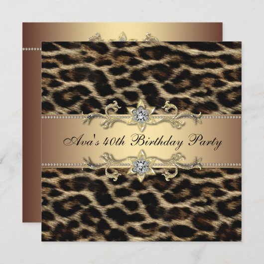 Leopard Gold Leopard Invitation 40e anniversaire (Devant / Derrière)