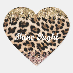 Leopard Goud Roze Glitter Hart Sticker