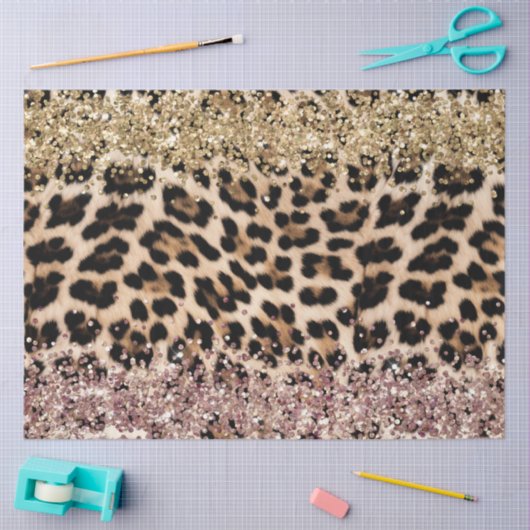 Leopard Goud Roze Glitter Tissuepapier (Craft)