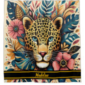 Leopard Grace: Vibrant Branch Serenity Douchegordijn (Voorkant)