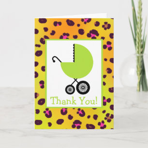 Leopard & Green Carriage Baby shower Dank u Bedankkaart