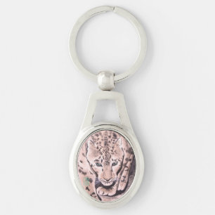 Leopard "Green Eyes" Metaal Oval Sleutelhanger