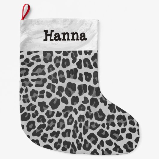 Leopard Grey en Light Grey Print Grote Kerstsok (Voorkant)