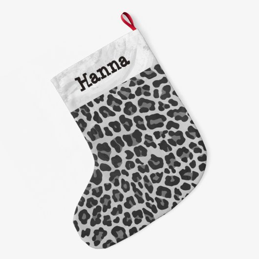 Leopard Grey en Light Grey Print Grote Kerstsok (Achterkant (Hangend))