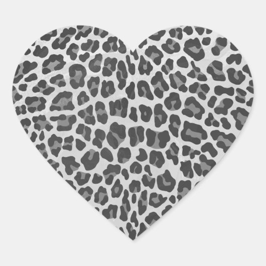 Leopard Grey en Light Grey Print Hart Sticker (Voorkant)