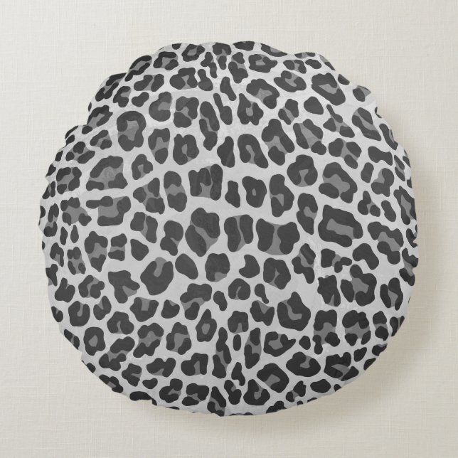 Leopard Grey en Light Grey Print Rond Kussen (Voorkant)