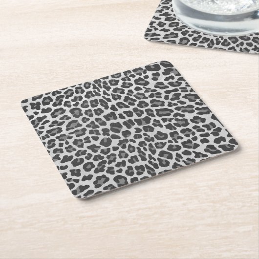 Leopard Grey en Light Grey Print Vierkante Kartonnen Onderzetter (Schuin)