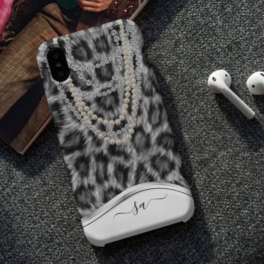 Leopard Handgeschreven Naam Pearl Diamond Ketting  Case-Mate iPhone Case