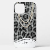 Leopard Handgeschreven Naam Pearl Diamond Ketting  Case-Mate iPhone Case (Achterkant)