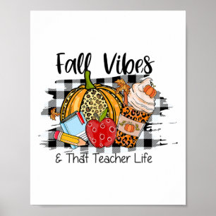 Leopard Herfst herfst Vibes Thankful Teacher Life Poster