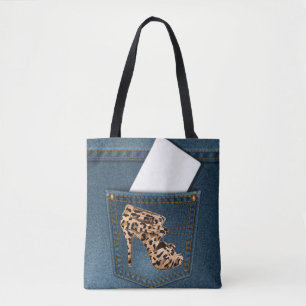 Leopard High Hiel & Blue Jean Pattern Pocket Jean. Draagtas