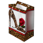 Leopard High Hiel & Red Rose Medium Cadeauzakje (Voorkant Gekanteld)