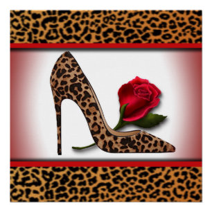 Leopard High Hiel & Red Rose Perfect Poster