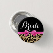 Leopard Hot Pink Bow Bride Wedding Button (Voorkant /achterkant)