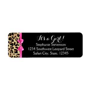 Leopard Hot Pink Bow's a Girl Safari Baby shower Etiket