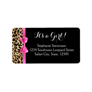 Leopard Hot Pink Bow's a Girl Safari Baby shower Etiket
