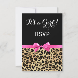 Leopard Hot Pink Bow's a Girl Safari Baby shower Kaart