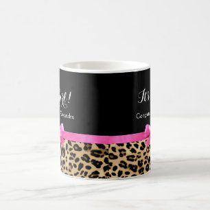 Leopard Hot Pink Bow's a Girl Safari Baby shower Koffiemok