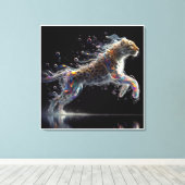 leopard in mid-leap canvas afdruk (Insitu (Houten vloer))