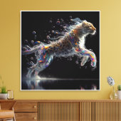 leopard in mid-leap canvas afdruk (Insitu (Woonkamer))