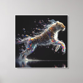 leopard in mid-leap canvas afdruk