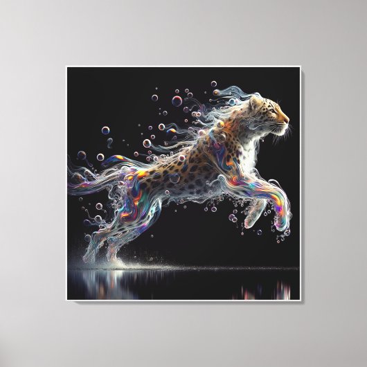 leopard in mid-leap canvas afdruk (Voorkant)