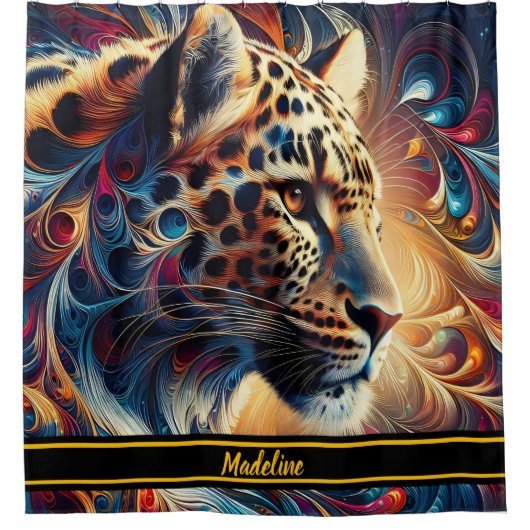 Leopard Joy: Draaiend Oerwoud Majesteit Douchegordijn (Voorkant)