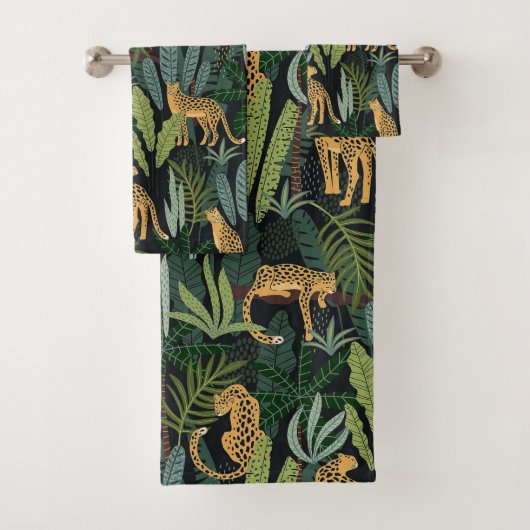 Leopard Jungle Forest Illustration Seamless  Bad Handdoek (Insitu)