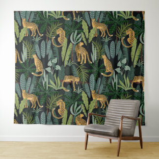 Leopard Jungle Forest Illustration Seamless Custom Wandkleed