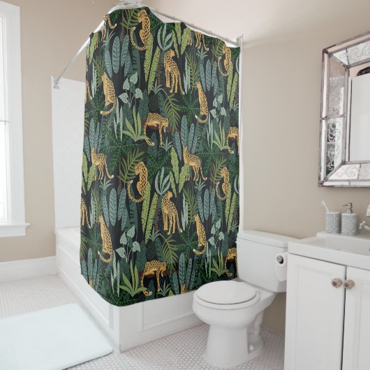 Leopard Jungle Forest Illustration Seamless  Douchegordijn (In situ)