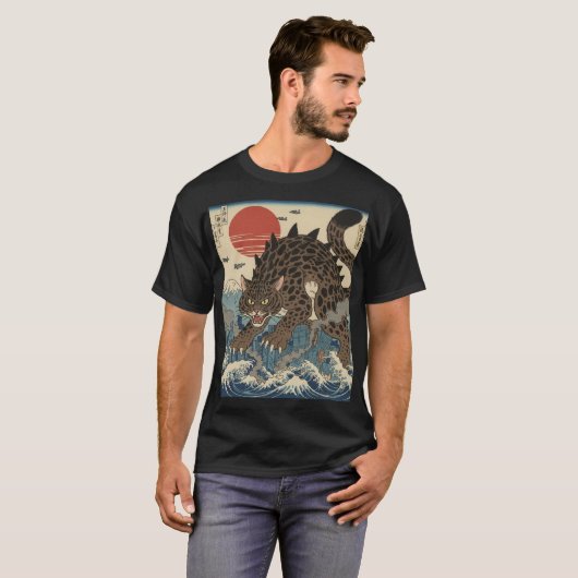 Leopard Kaiju Ukiyo-e Wave T-shirt (Voorkant volledig)