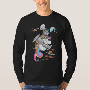Leopard Kat Rijden Eenhoorn Eten Pizza Ruimtefeest T-shirt