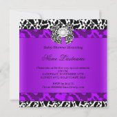 Leopard Koe Paars Girl Baby shower Brunette Baby Kaart (Achterkant)