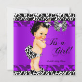 Leopard Koe Paars Girl Baby shower Brunette Baby Kaart (Voorkant)