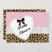 Leopard Lace Heart Baby shower Invitation Kaart (Voorkant / Achterkant)