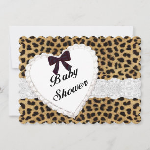 Leopard Lace Heart Baby shower Invitation Kaart