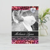 Leopard Lace Sweet 16 Invitations Coeur rose (Debout devant)