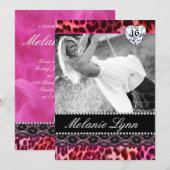 Leopard Lace Sweet 16 Invitations Coeur rose (Devant / Derrière)