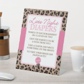 Leopard Late Night Diapers Advice Baby shower Reclamebord Met Voetstuk (Insitu)