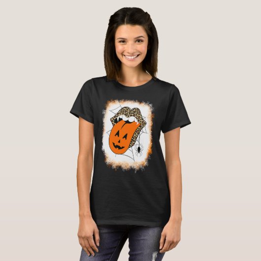 Leopard Lips Halloween Lips Vampire Mouth Pumpkin T-shirt (Voorkant volledig)