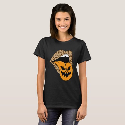 Leopard Lips Halloween Lips Vampire Mouth Pumpkin  T-shirt (Voorkant volledig)