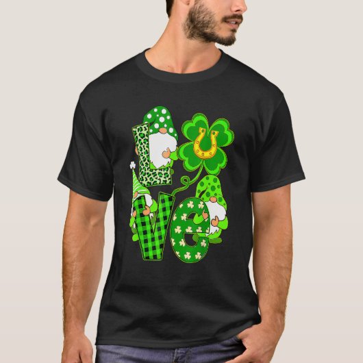 Leopard Love Three Gnomes Lucky Shamrock St Patric T-shirt (Voorkant)