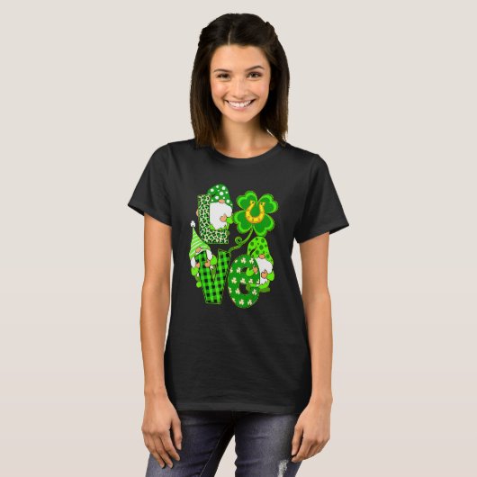 Leopard Love Three Gnomes Lucky Shamrock St Patric T-shirt (Voorkant volledig)