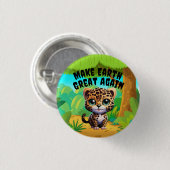 Leopard, maak de aarde weer groot, milieu ronde button 3,2 cm (Voorkant /achterkant)